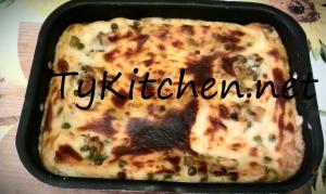 Lasagna bianca con melanzane e piselli teglia1